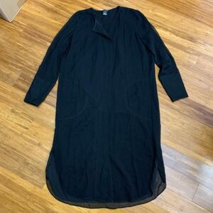 Club Monaco‎ Black Silk Sheer Chiffon Long Sleeve Midi Dress Size 4 Shirt Dress